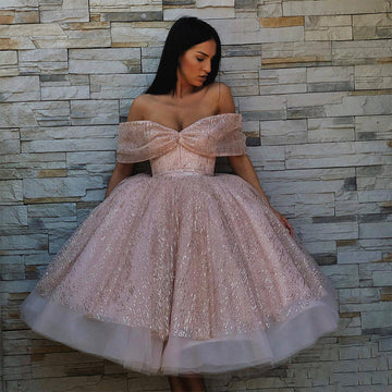 Unique pink tulle sequins short prom dress HZ1023